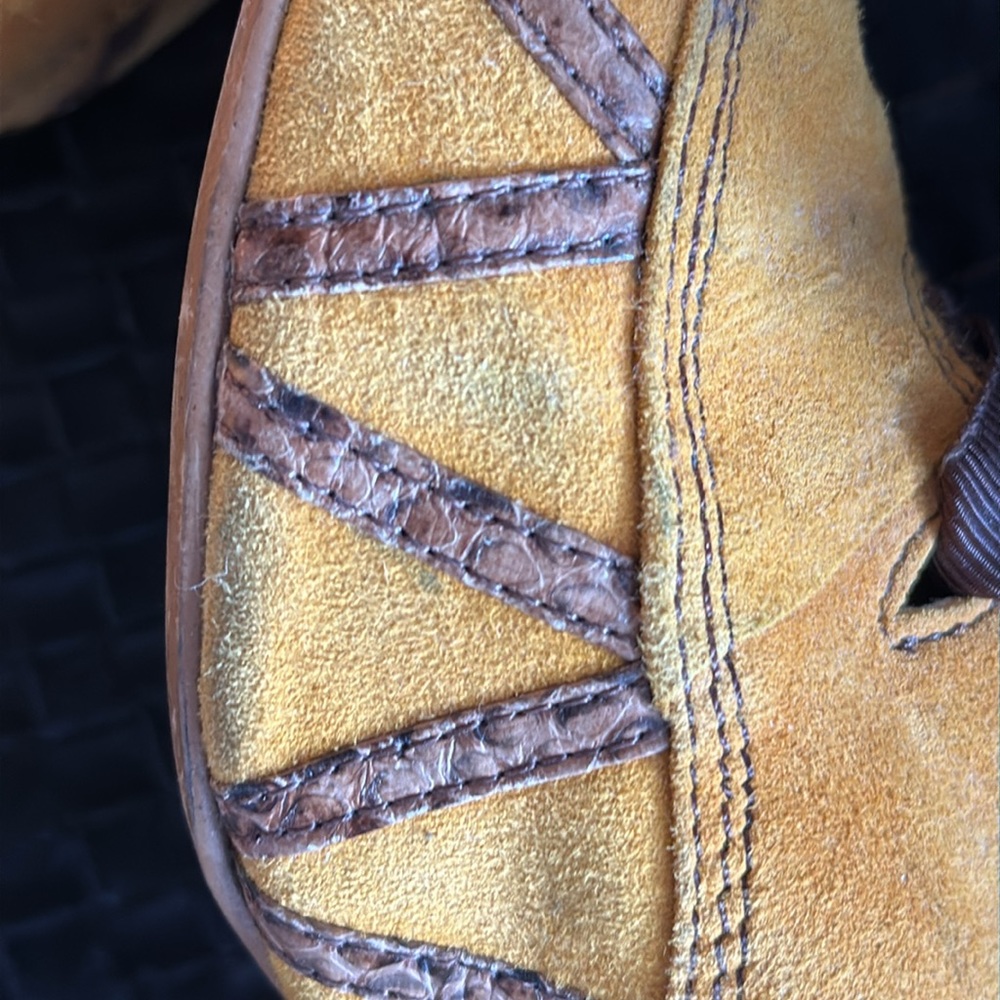 Miss L Fire vintage inspired mustard & brown suedes shoes size 41 - Picture 14 of 16